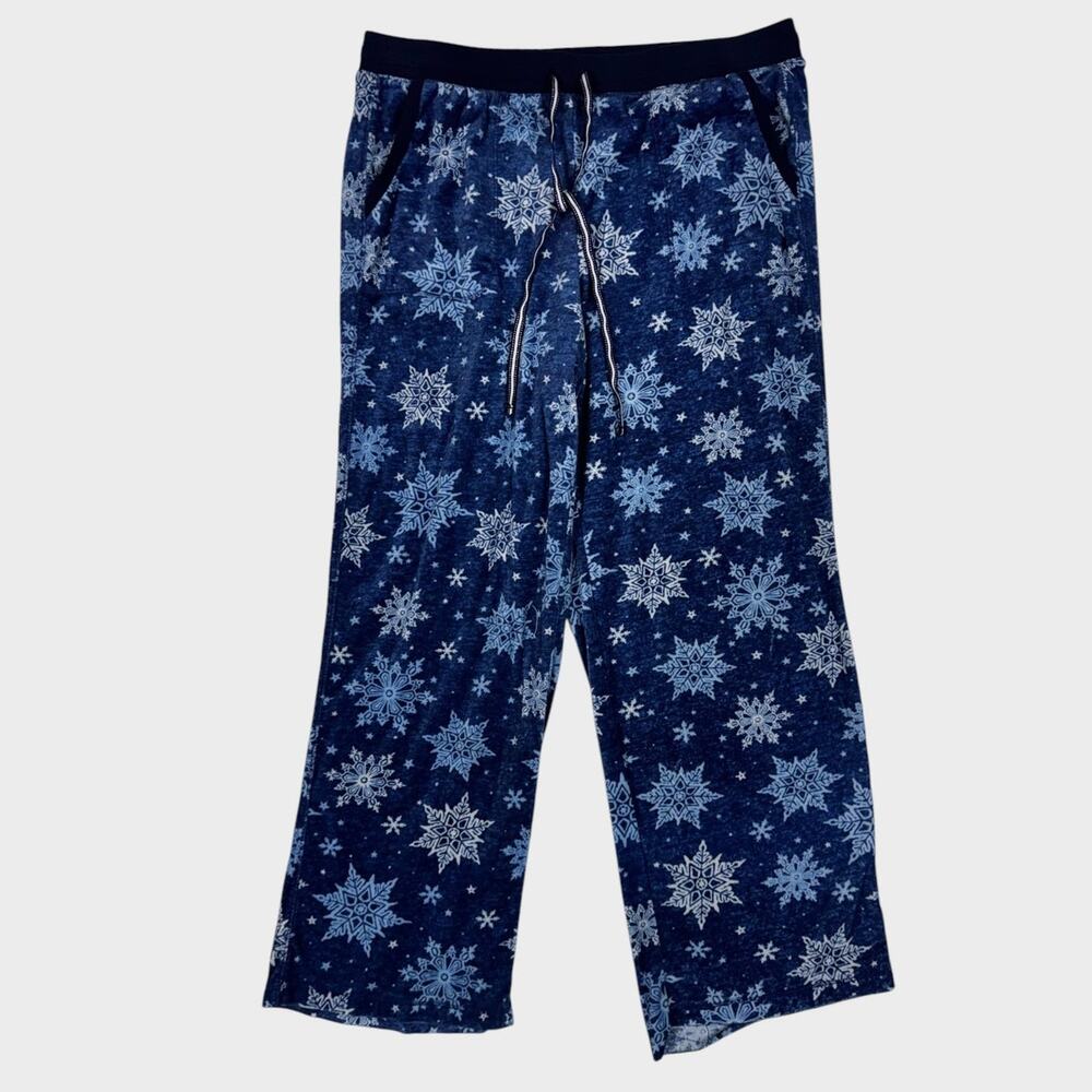 Nautica Womens Medium Blue Snowflake Loung Sleep Pants Drawstring